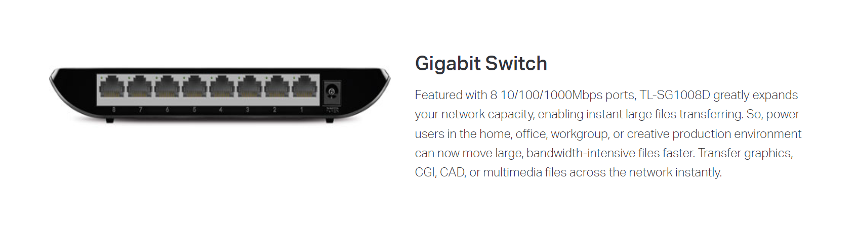 TP-Link 8-Port Gigabit Ethernet Unmanaged Switch | Plug and Play | Desktop (TL-SG1008D)