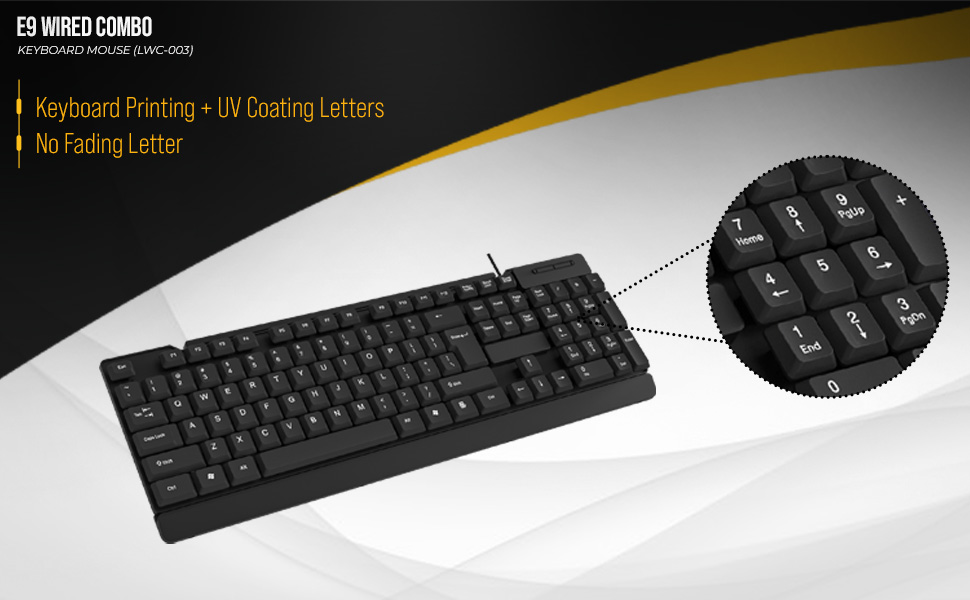 Lapcare E9 Wired Keyboard and Mouse Set with Adjustable Bracket, Long Button Life, Ergonomic and Lightweight Design, Black