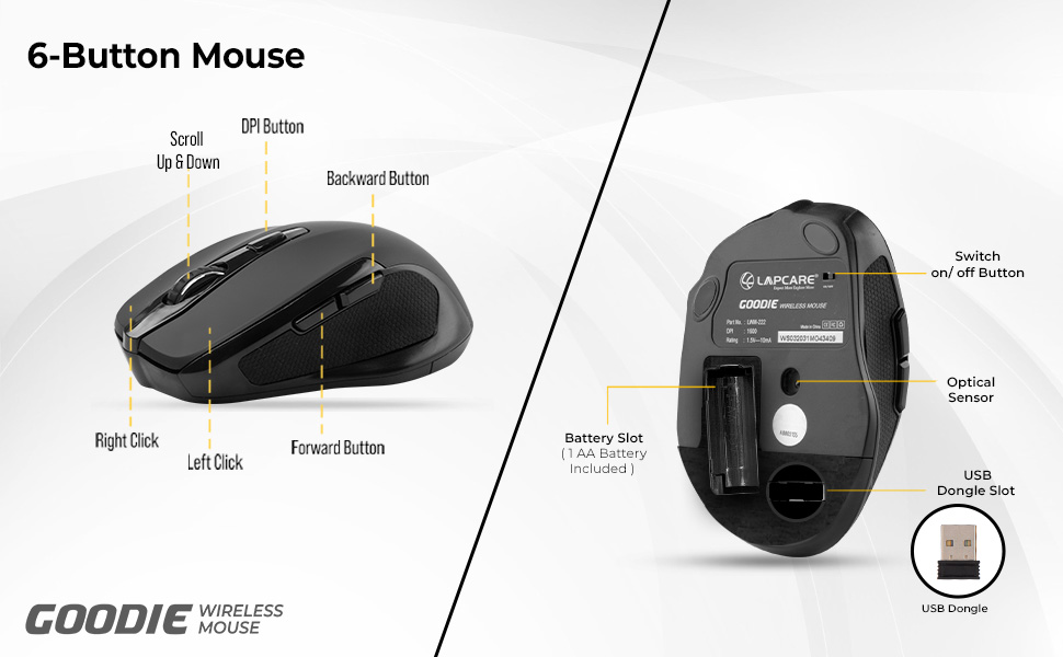 LAPCARE Goodie LMW-222 Wireless Optical Mouse (2.4GHz Wireless, Black)