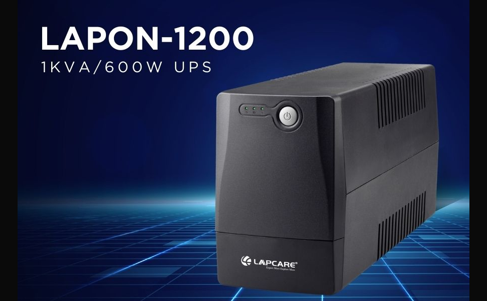 Lapcare 1KVA - 1200VA /600W, 230V, UPS System, an Ideal Power Backup & Protection for Home Office, Desktop PC & Home Electronics