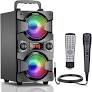Bluetooth Speakers, 60W (80W Peak) Portable Wireless Speaker with Lights, Double Subwoofer Heavy Bass, FM Radio, MP3 Player, Microphone, Remote, Loud Stereo Speaker for Home Outdoor Party (1MIC)