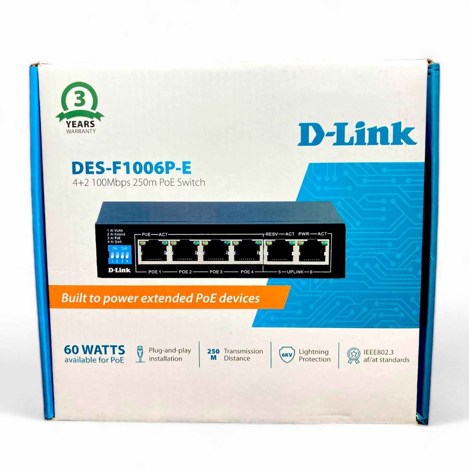 D-Link 6-Port 10/100 Long Range PoE+ Surveillance Switch DES-F1006P-E