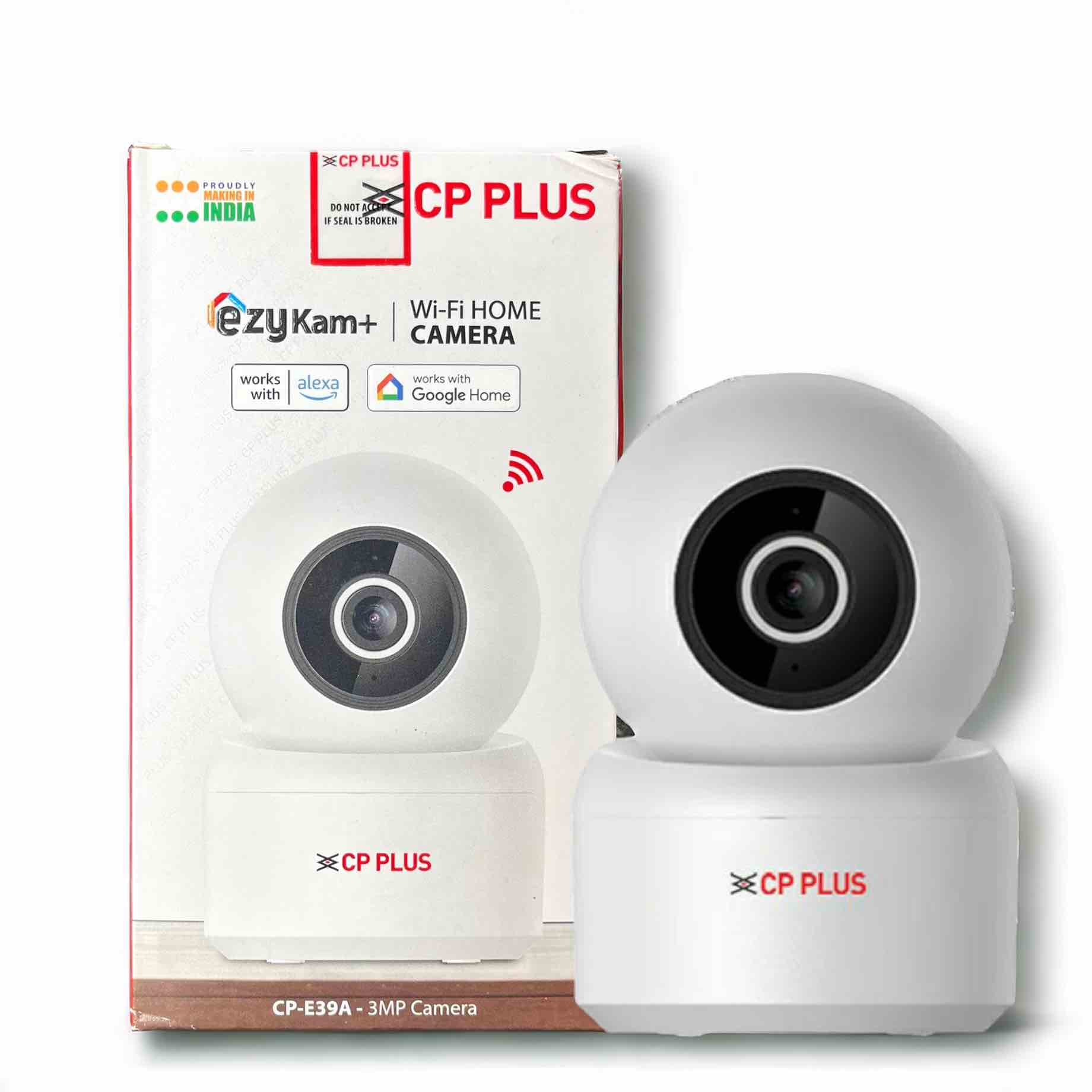 CP PLUS 3MP Full HD Smart Wi-Fi CCTV Home Security Camera | 360° View | 2 Way Talk | Cloud Monitor | Motion Detect | Night Vision | Supports SD Card, Alexa & Ok Google | 15 Mtr, White- CP-E39A