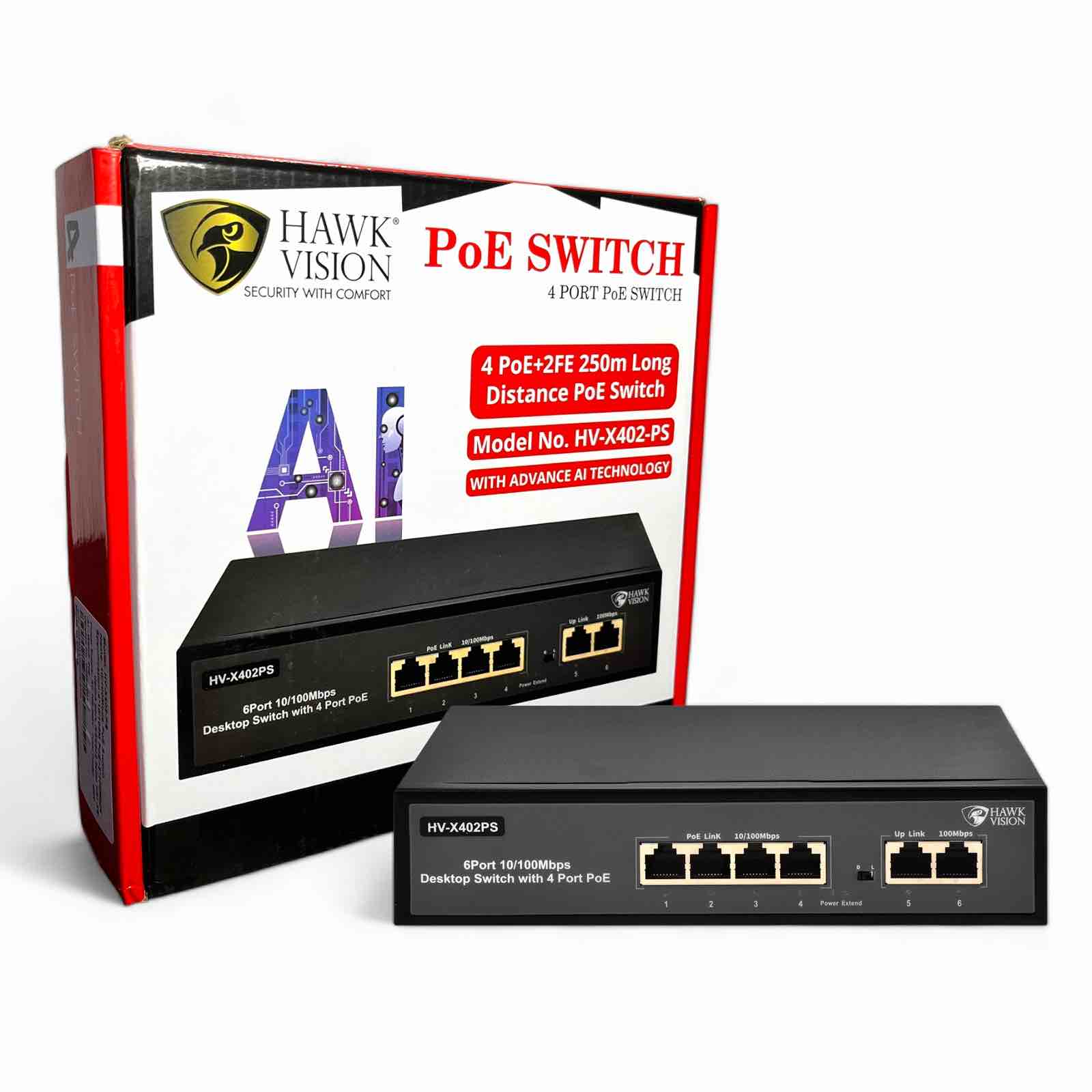 Hawk Vision 4 Port +2 UPLINK PoE Switch HV-X402-PS