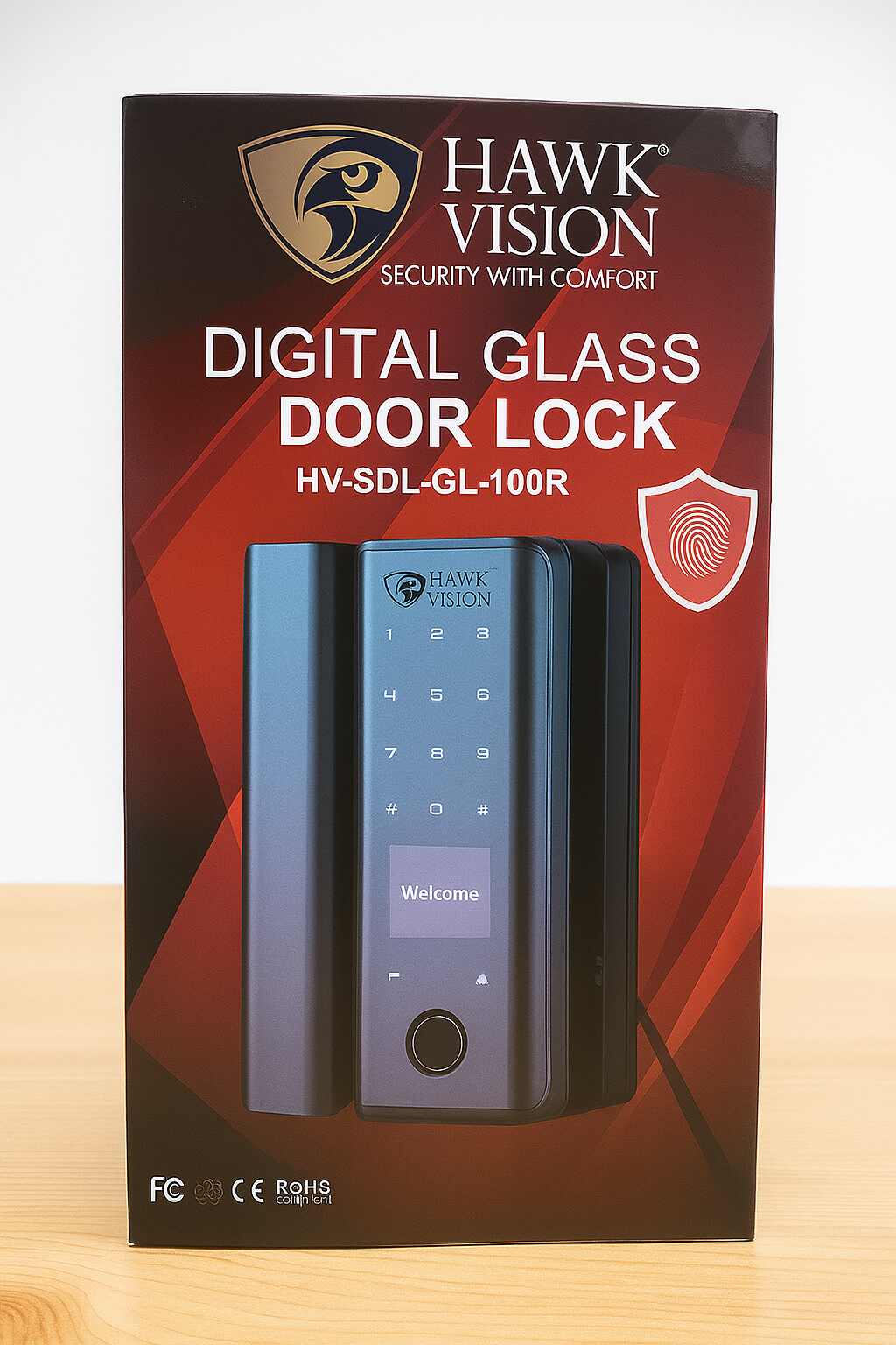Smart Glass Door Lock – Zinc Alloy, Fingerprint & Wi-Fi Access | Hawk Vision | HV-SDL-GL-100R