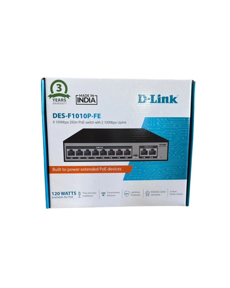D-Link DES-F1010P-FE 8 Port PoE Switch with 2 Uplink Ports